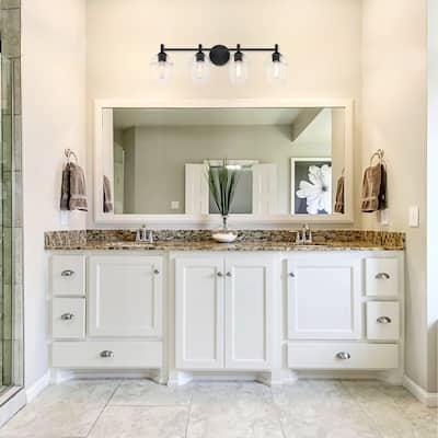 Summer Jazz 32 in. 4-Light Matte Black Vanity Light with Clear Glass Shades for Bathrooms