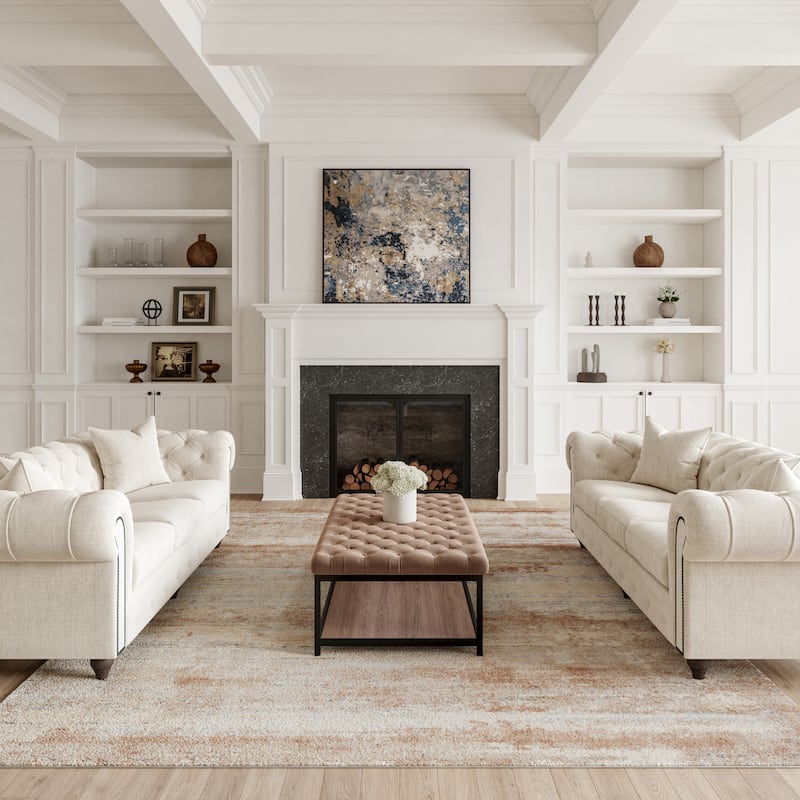 Rustic Textures Distressed Modern Abstract Area Rug - 7'10" x 10'6" - Beige - Runner/Rectangle