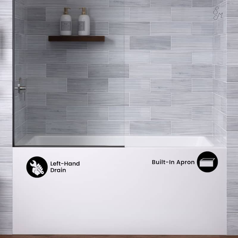 Voltaire 54 X 30 Skirted Left Drain Soaking Apron Bathtub In Glossy White With Integrated Overflow, Drain Included
