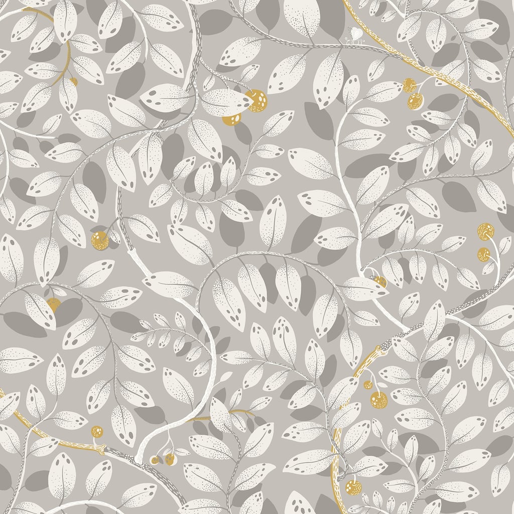 A-Street Prints Kirke Grey Leafy Vines Wallpaper