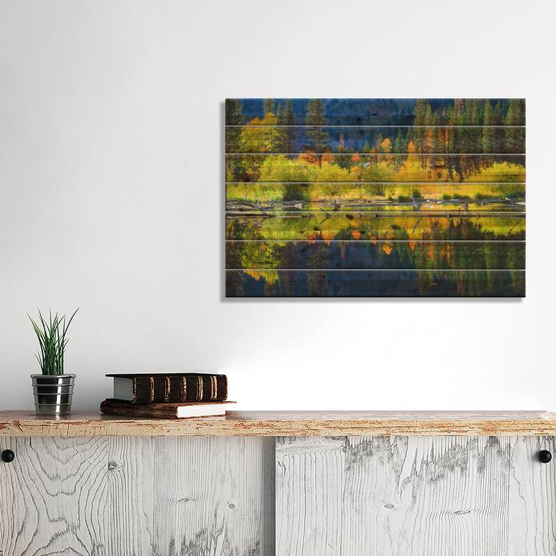 Vibrant Mountain Landscape And Its Reflection, Sierra Nevada, California, USA Print On Wood by Christopher Talbot Frank