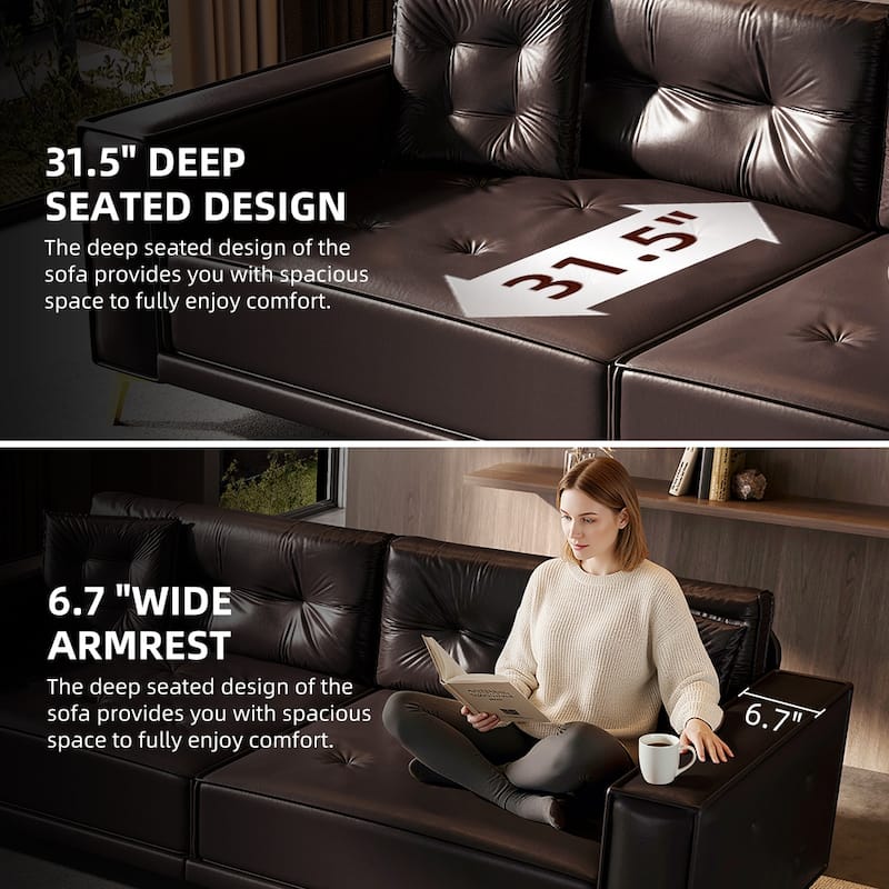 Oversized 3-in-1 Convertible Sofa Bed, 92.1" Faux Leather Square Arms Loveseat, Modern Pull-Out Sleeper Couch with Pillows