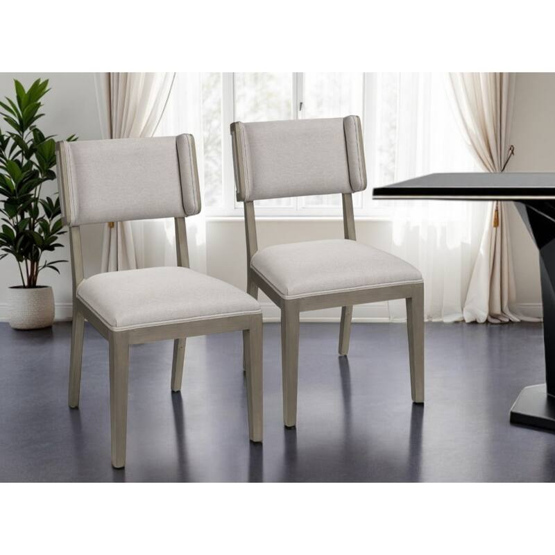 Set of 2 Modern Light Grey Fabric Upholstered Side Dining Chairs with Open Back and Wood Legs - 36.8”H x 19”W x 23.5”D
