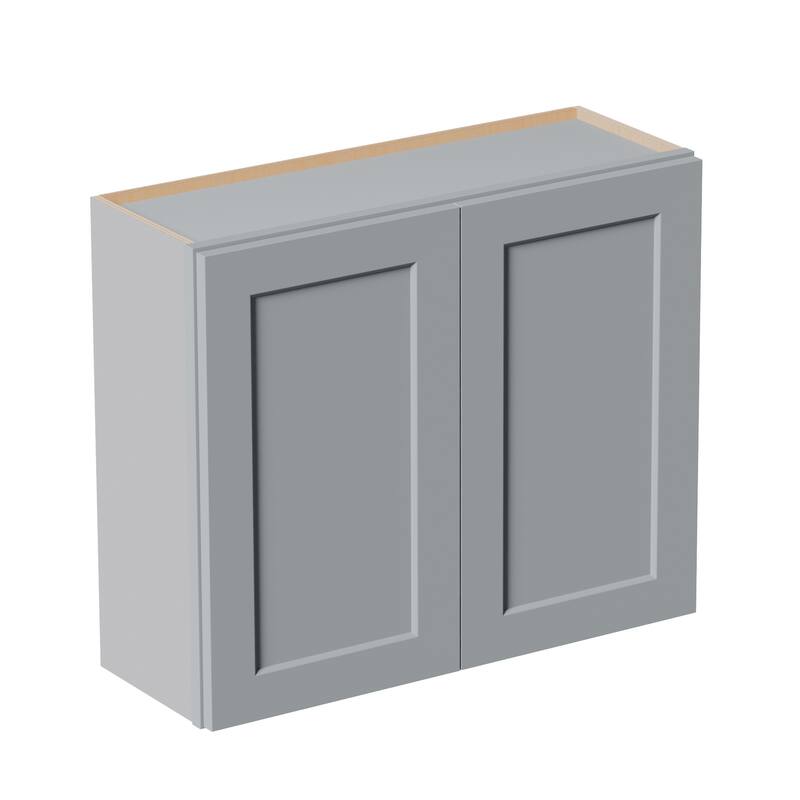 Navy Blue Shaker 36" Solid Wood Wall Cabinet, Soft Close Hinges, Adjustable Shelves, Double Door for Kitchen