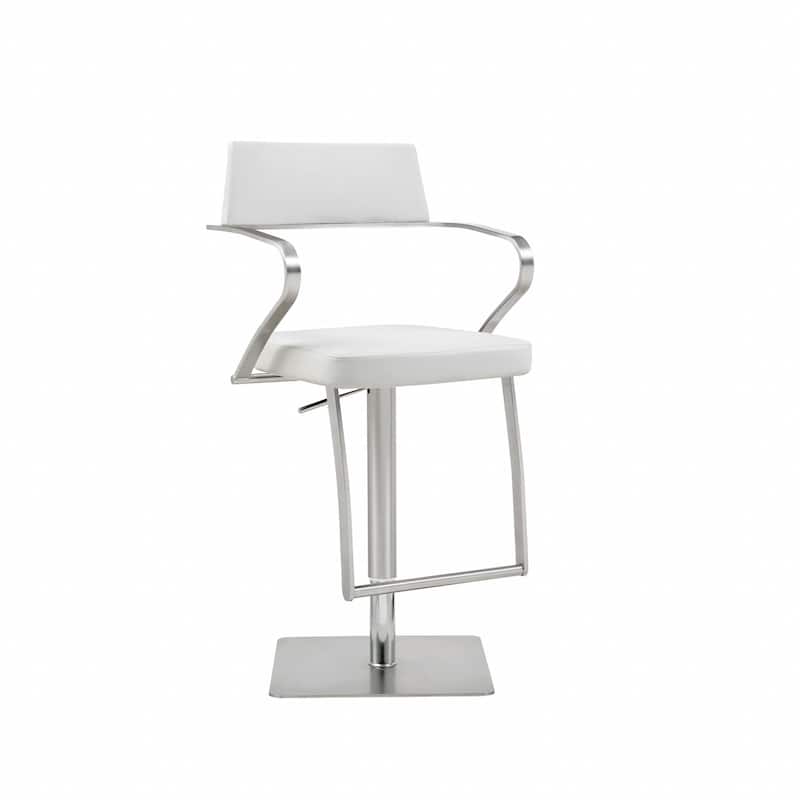 21" Modern Stainless Steel Base Bar Stool with Faux Leather Bucket Seat and Adjustable Lever Lift - 21"L x 20"W x 36-46"H