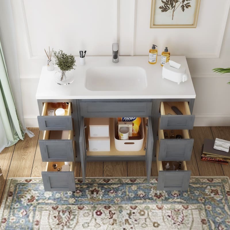 Vanity Art 48" Oak Freestanding Bathroom Vanity Cabinet without Top