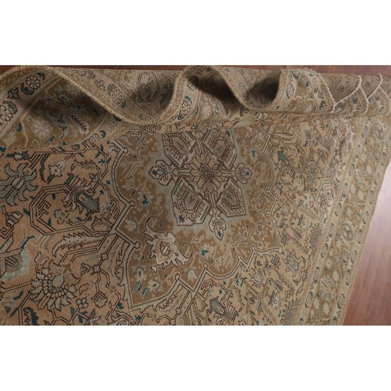 Geometric Tabriz Persian Vintage Rug Hand-Knotted Wool Carpet - 6'9"x 9'8"