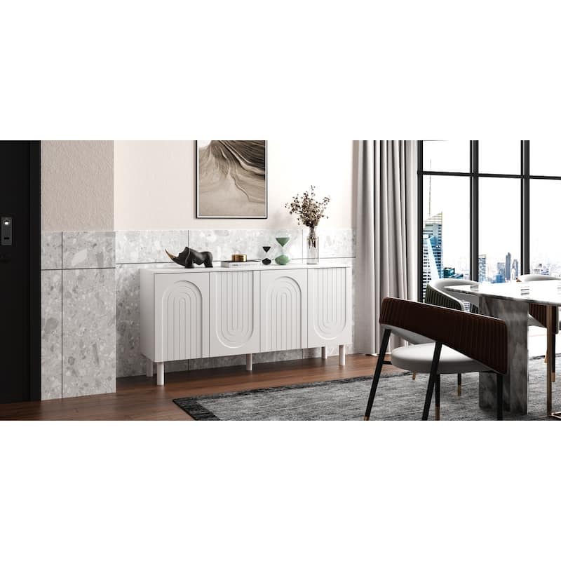 63.2"W Bookcase Credenza Sideboard Buffet with Drawer & Pop-Up Doors