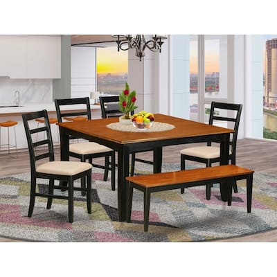 Mediterranean Dinette Set - Kitchen Table with 4 Chairs & Bench - Solid Wood Dining Room Set