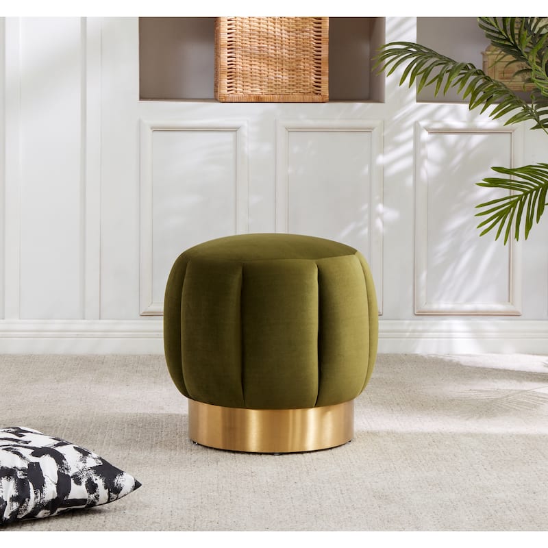 SAFAVIEH Couture Altje Channel Tufted Ottoman - 18.9" W x 18.9" L x 18.5" H - 19Wx19Dx19H - Olive Green