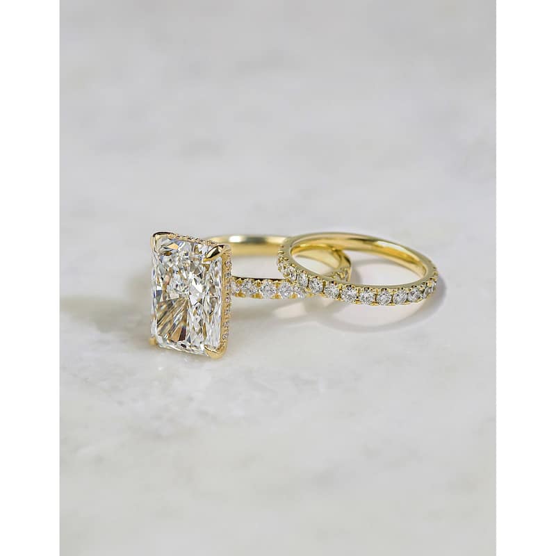 Kobelli 5.60 Carat Lab Grown Diamond Certified 14k Solid Gold Radiant Hidden Halo Half Eternity Rowena 2pc Bridal Set (EF/VS)