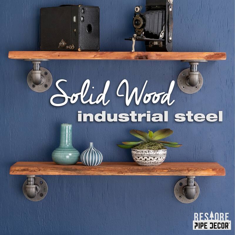 PIPE DECOR Live Edge Reclaimed Wood Shelf with Industrial Pipe Brackets, Set of 2