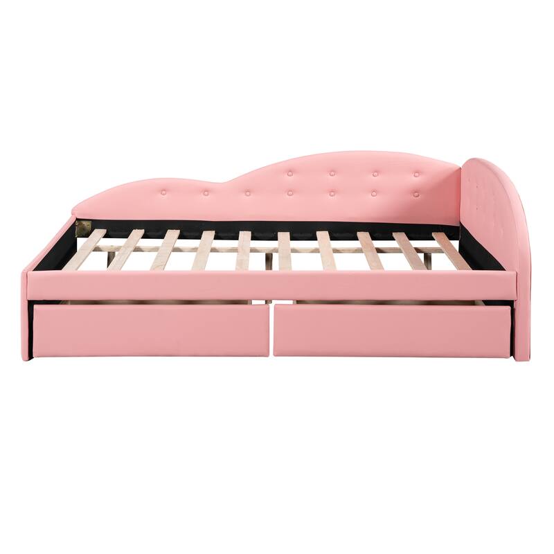 Full Size Tufted Daybed w/ Drawers &Cloud Shaped Guardrail Storage Bed,Pink Bed Bath & Beyond