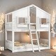 preview thumbnail 2 of 21, Twin over Twin Wood House Roof Bunk Bed with Roof, Window, Window Box and Door, with Safety Guardrails and Ladder