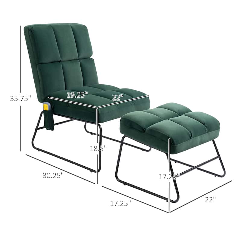 HOMCOM Accent Chair with Ottoman, Velvet Club Chair with Vibration Massage, Remote Control and Metal Legs