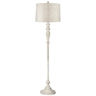 Shabby Chic Floor Lamp Antique White Off White Silver Drum - 16" x 60"