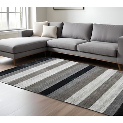 HomeRoots Striped Transitional Rectangle Area Rug