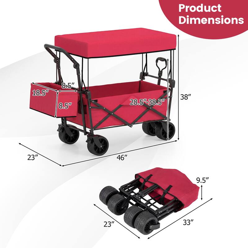 Gymax Collapsible Wagon w/Removable Canopy Adjustable Handles