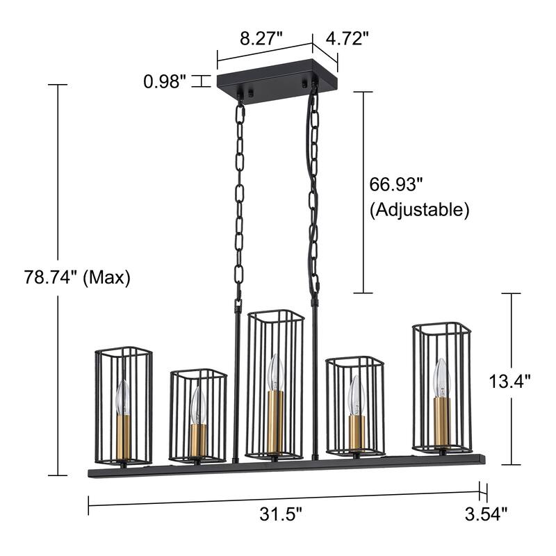 Farmhouse Chandelier Black and Gold Pendant Light for Kithchen Island