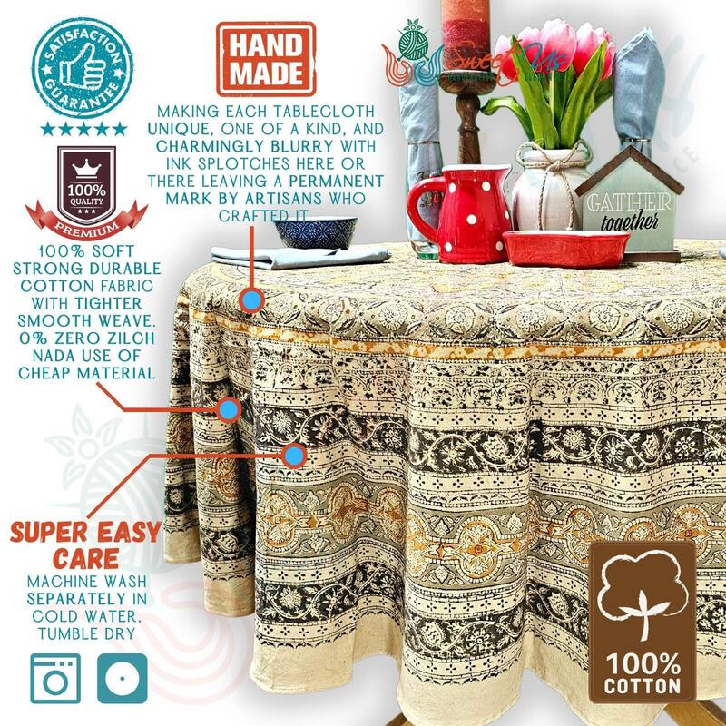 Lush Floral Block Print Vegetable Dye Cotton Table Linen Collection