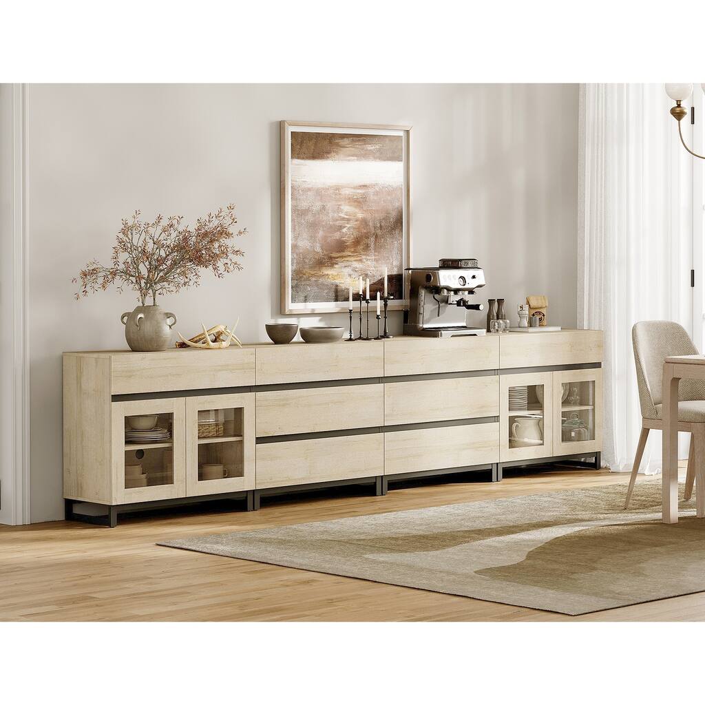 4 in 1 Modern Sideboard with Adjustable Shelves and 8 Drawers, Coffee Bar Cabinet for Living Room, Kitchen