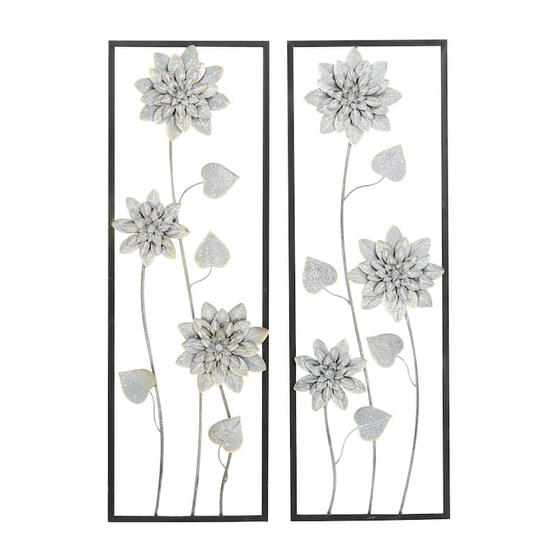 Metal Floral Home Wall Decor with Black Frame - Set of 2 Gray - Roche River Decor - Gray