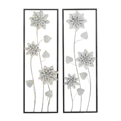 Metal Floral Home Wall Decor with Black Frame - Set of 2 Gray - Roche River Decor