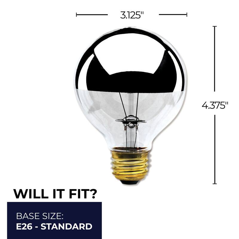 Bulbrite Pack of (6) Dimmable Half Chrome Medium (E26) Incandescent Bulb - 40 Watt - G25