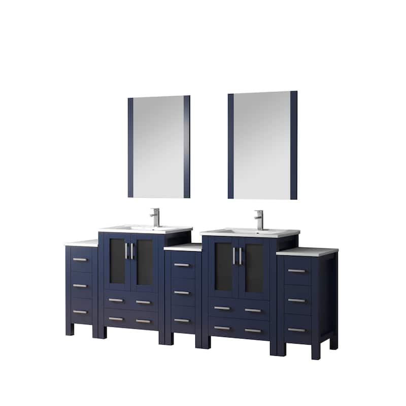 Volez Bath Vanity with Side Cabinets, Ceramic Top, Sink Mirror & Faucet