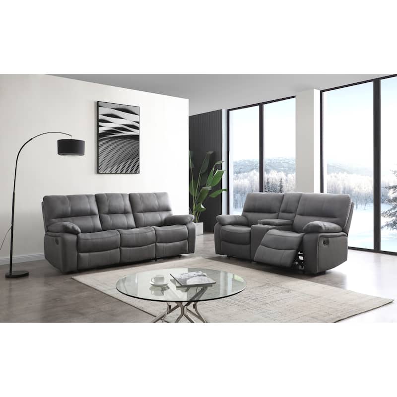 Betsy Furniture 2 Piece Microfiber Reclining Living Room Set, Sofa and Loveseat - Grey