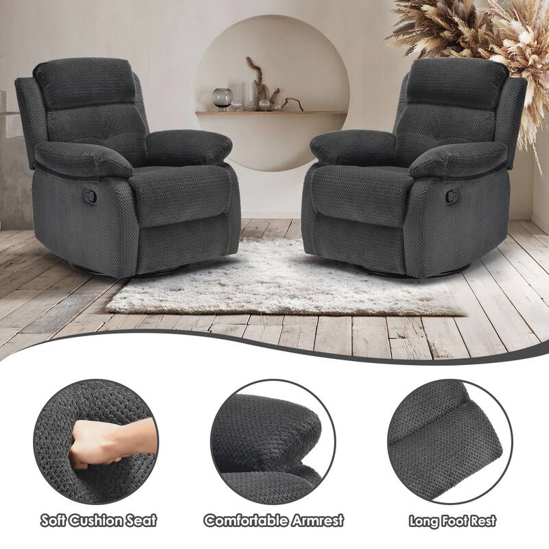 Recliner Chair with 360° Swivel, Soft Cushion Seat Rocker Accent Chair, Lounge Chaise Chair with Footrest