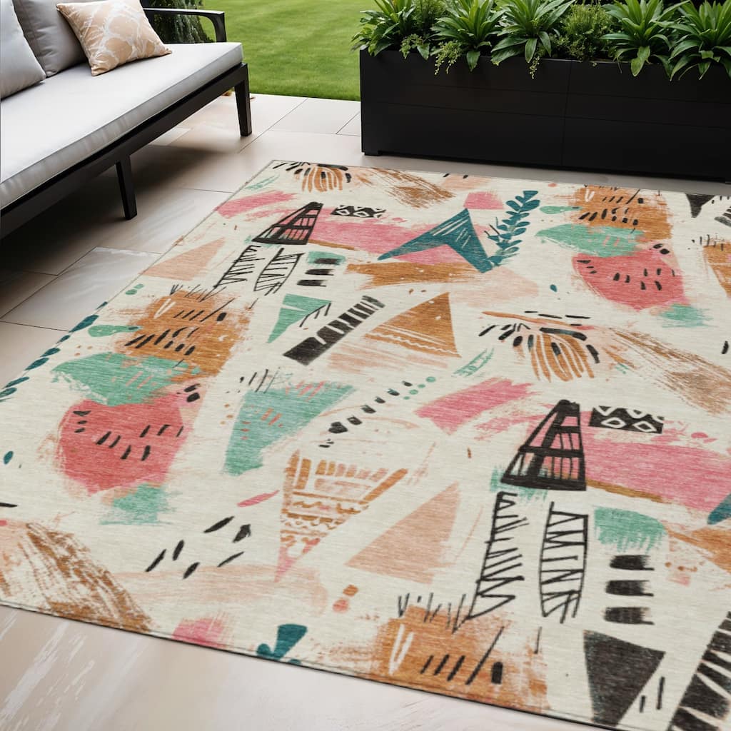 HomeRoots Abstract Transitional Rectangle Outdoor Rug
