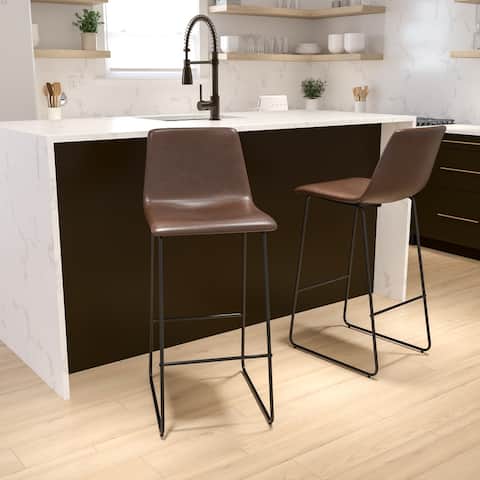 LeatherSoft Bucket Seat Bar Stool (Set of 2)