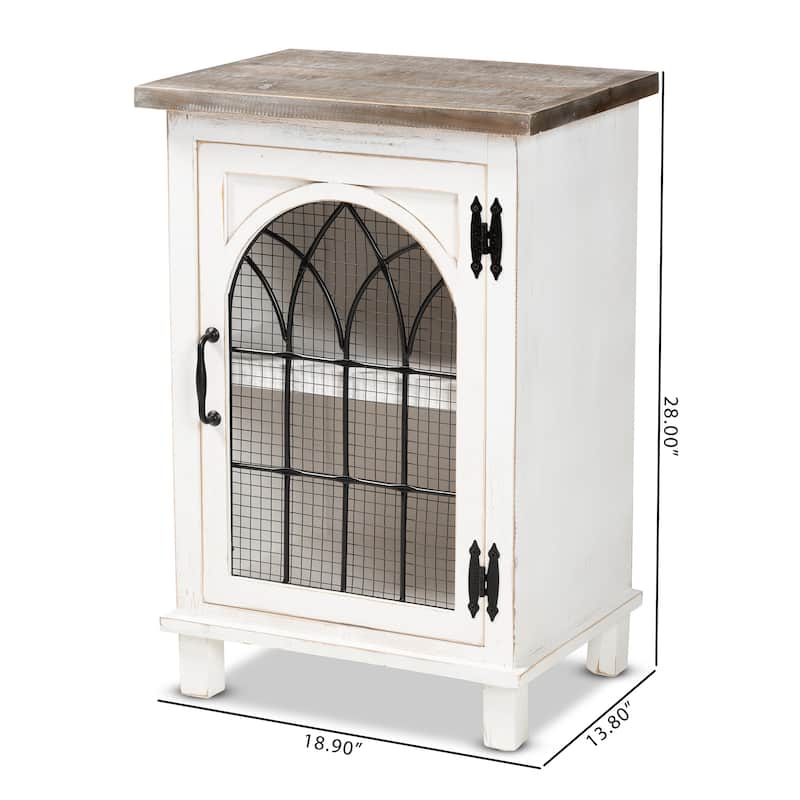 Faron Traditional Farmhouse White and Oak Brown Wood 1-Door End Table