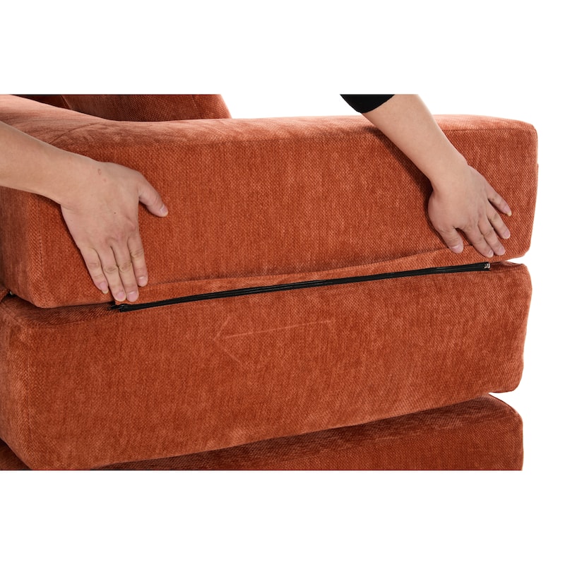 Queen Foldable Sofa Bed, 6-in-1 Convertible Sleeper Sofa with Mattress, Chaise Lounge Loveseat with Removable Cover
