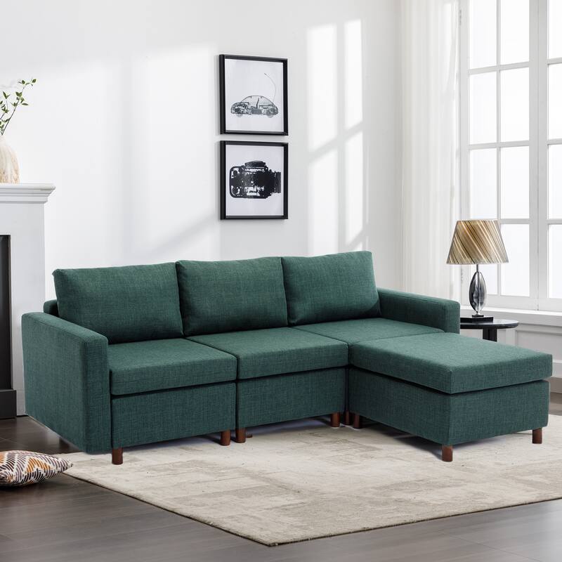 Chic 3+1 Piece Linen Modular Sectional Sofa Set with Versatile Ottoman