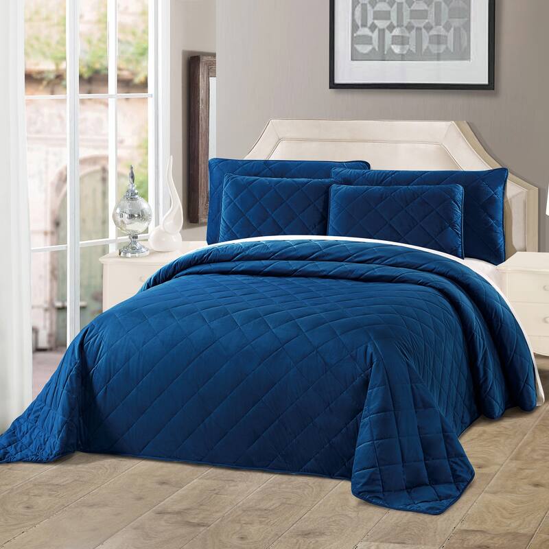 Serenta Velvet Quilts 5 Piece Ultra Soft Floor Touching Bedspread Set
