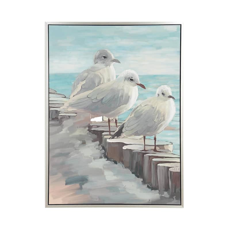 Canvas Bird Framed Wall Art with Gold Frame - White - Roche River Decor