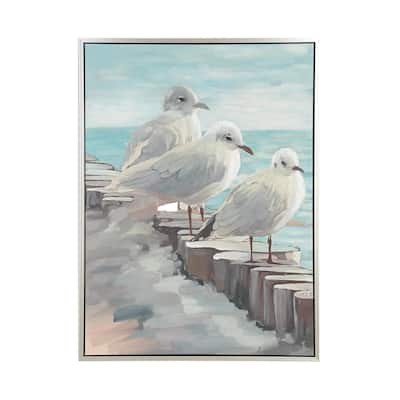 Canvas Bird Framed Wall Art with Gold Frame - White - Roche River Decor