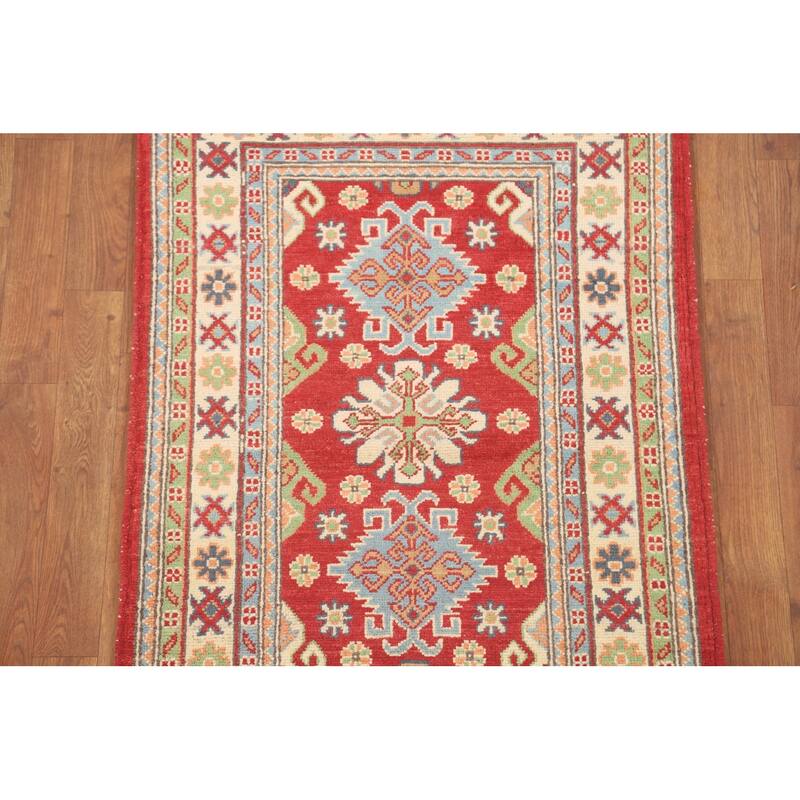 Kazak Accent Rug Hand-Knotted Geometric Wool Carpet - 2'8" x 4'0"