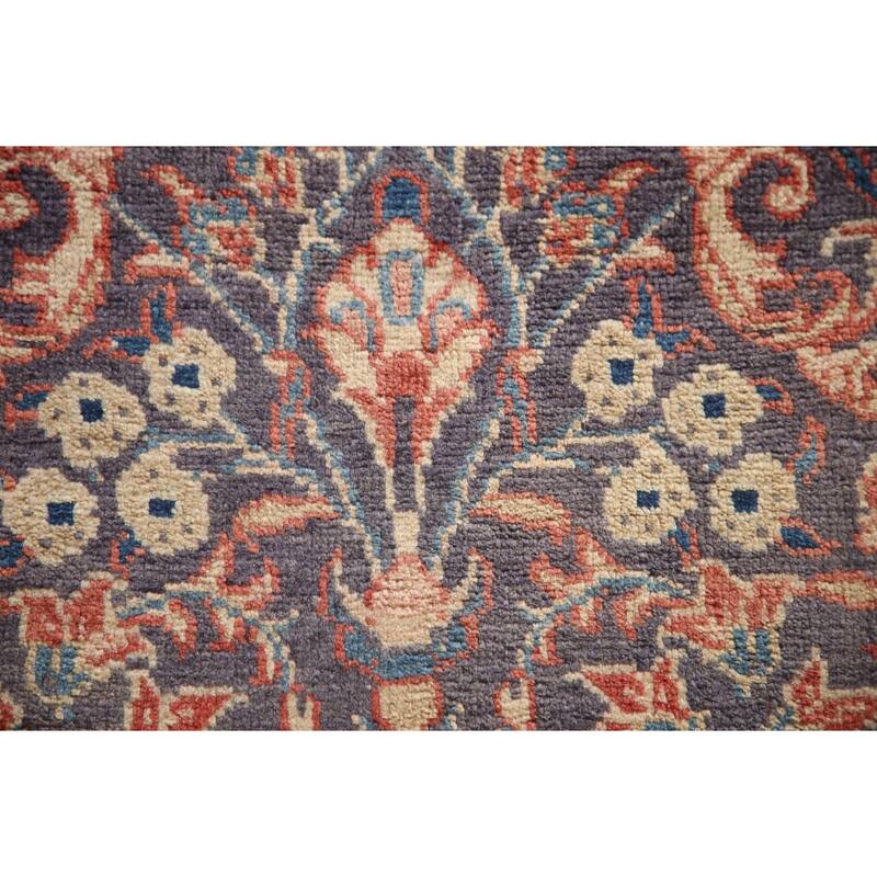 Hand Knotted Oriental 100% Wool Carpet Traditional Floral Navy Blue & Blues Mahal Runner Rug - 10' 10'' X 3' 3''