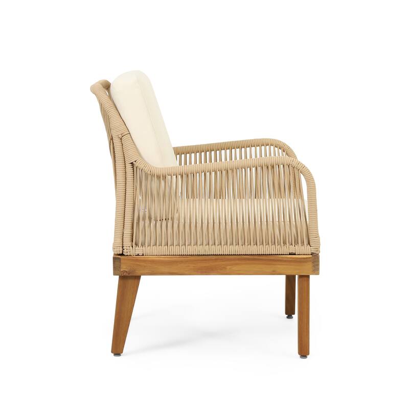 4-Piece Outdoor Acacia Wood Chat Set with Loveseat, 2 Chairs & Table