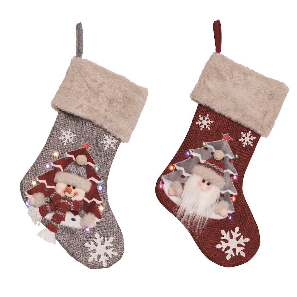 Transpac Fabric Light Up Holiday Stocking Set of 2 Christmas Home Decorations