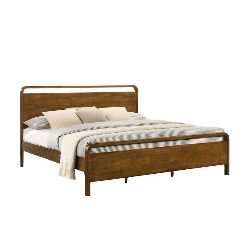 Roundhill Furniture Eldren Wood Platform Bed in Walnut Finish, King
