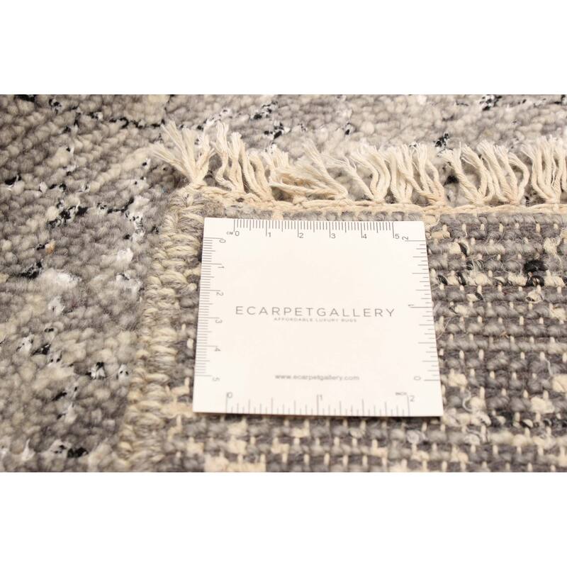 ECARPETGALLERY Hand-knotted Silk Shadow Grey Viscose, Wool Rug - 2'0 x 12'2