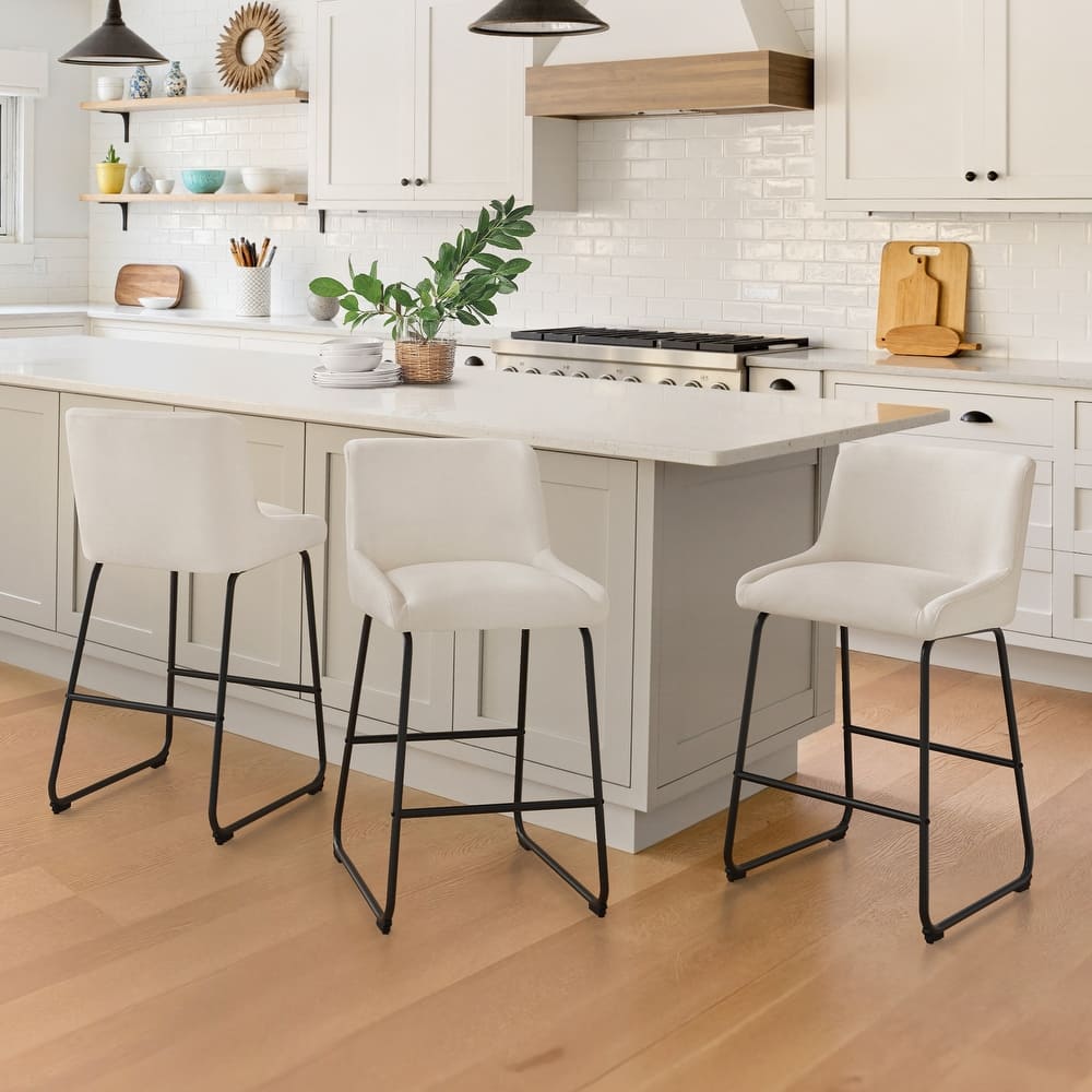 Counter Height Bar Stools with Metal Frame Upholstered Kitchen Island Stool in Faux Leather or Fabric