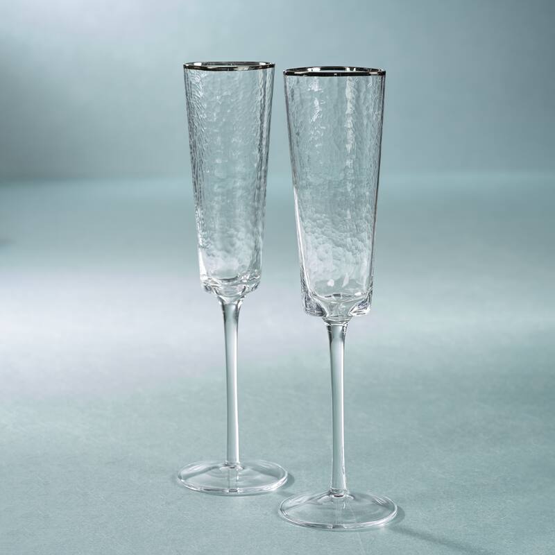 Kampari Triangular Champagne Flutes with Platinum Rim, Set of 4