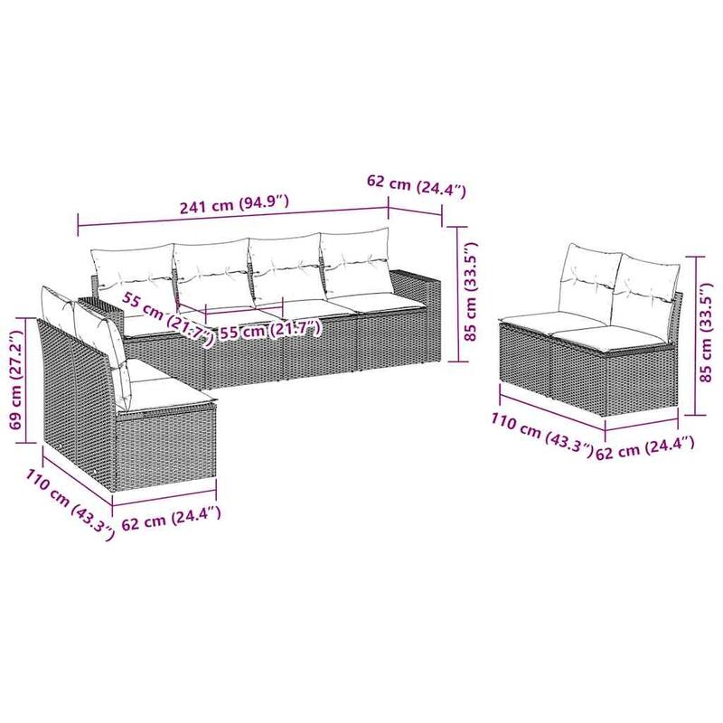 vidaXL Garden Sofa Set Brown PE rattan Large Modular Garden Sofa Set - 24.4 x 25.8 x 27.2