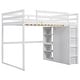 preview thumbnail 11 of 14, White Full Size Wood Loft Bed with Built-in Wardrobe and Storage Shelves, Led light