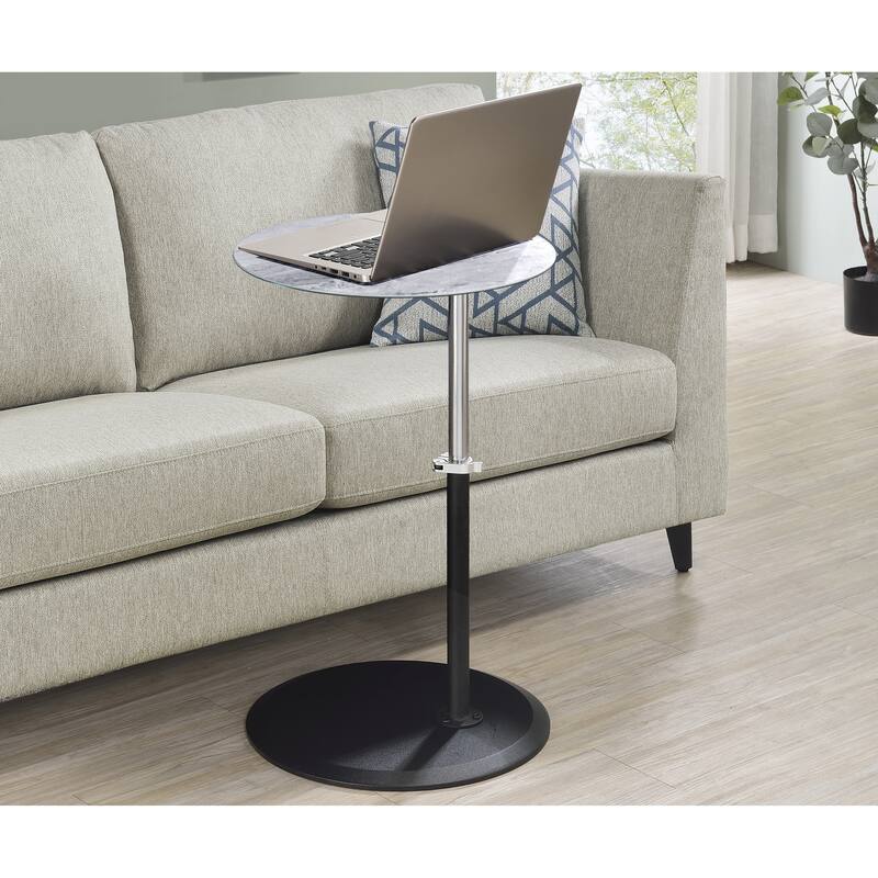 15.5"W Height Adjustable End Table Marble Glass Top Couch Desk Compact Design - Gray